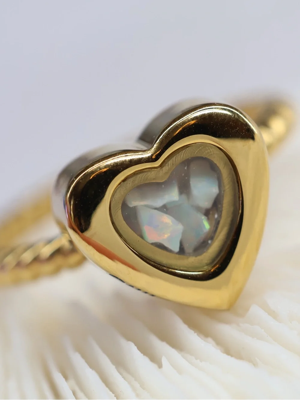 NWT Urn Ring, Gold Heart Ring with Opal-Look Inset - Still miss you Engraved Ash